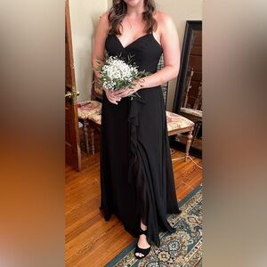 Azazie Black Strappy V-Neck Dress – Size 12 – Flowy Midi/Maxi